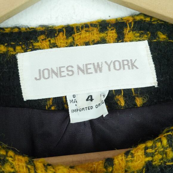 Vintage Size 4 Jacket Crop Blazer 90s Elegant Luxury Plaid Yellow Black Tweed - Picture 2 of 9